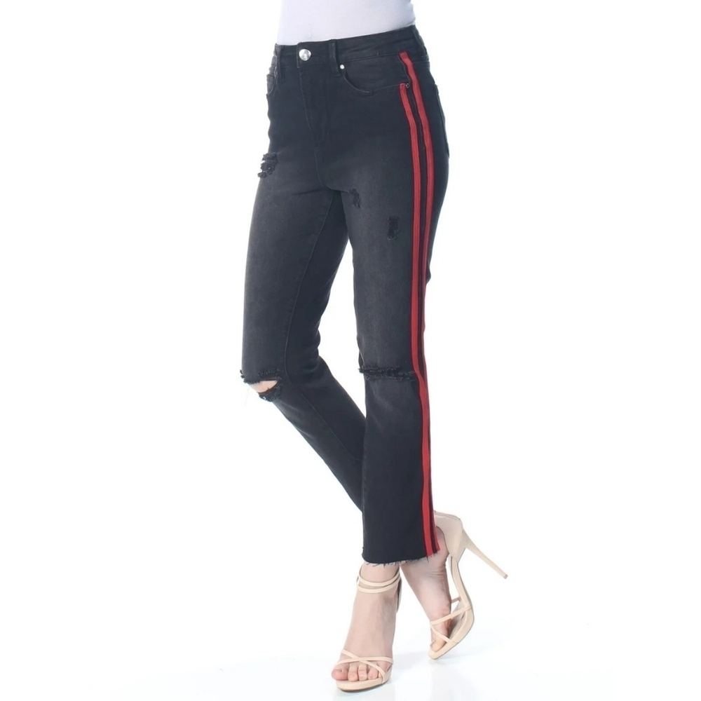 Tinseltown Black and Red Straight Leg Jeans with Sporty Stripe Size 7 / 28